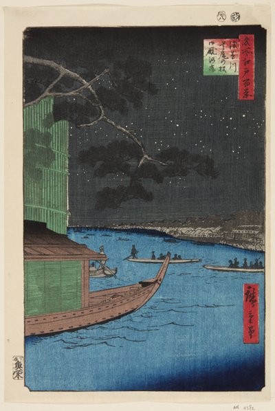 Pino del éxito y Oumayagashi, Río Asakusa (grabado en madera a color) de Ando or Utagawa Hiroshige