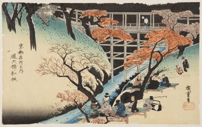 Árboles de arce rojo en el puente Tsutenkyo de Ando or Utagawa Hiroshige