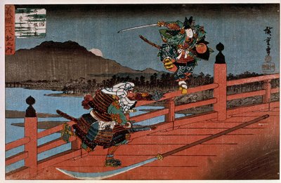 Batalla de Samuráis, impresión japonesa de Hiroshige Utagawa (1797-1858). Siglo XIX. París, Museo Guimet, Museo Nacional de Artes Asiáticas de Ando or Utagawa Hiroshige