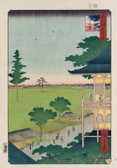 Sazai Hall, Quinientos Raken [Templo], de la serie "Cien Vistas de Lugares Famosos en Edo" de Ando or Utagawa Hiroshige
