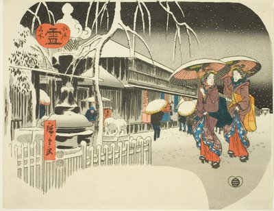 Nieve (Yuki), de la serie "Lugares famosos de Edo, c.1849-52 (xilografía en color; uchiwa-e) de Ando or Utagawa Hiroshige