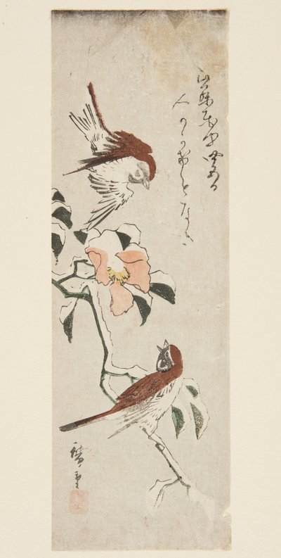 Gorriones y camelia en la nieve de Ando or Utagawa Hiroshige
