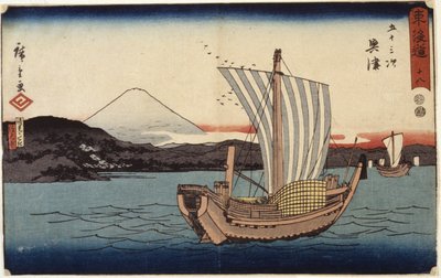 Estación 18, Okitsu (xilografía) de Ando or Utagawa Hiroshige