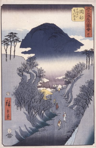 Estación 22, Okabe (xilografía en color) de Ando or Utagawa Hiroshige
