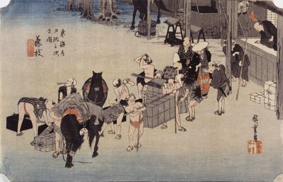Estación 23, Fujieda (xilografía en color) de Ando or Utagawa Hiroshige
