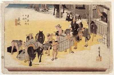Estación 23, Fujieda (xilografía en color) de Ando or Utagawa Hiroshige