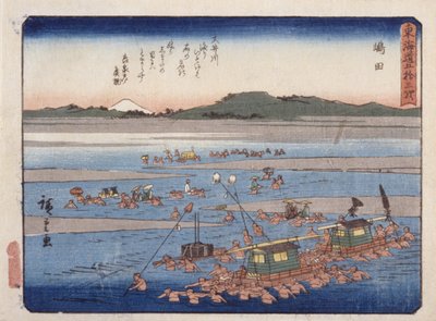 Estación 24, Shimada (xilografía en color) de Ando or Utagawa Hiroshige