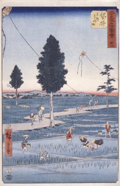Estación 28, Fukuroi (xilografía en color) de Ando or Utagawa Hiroshige