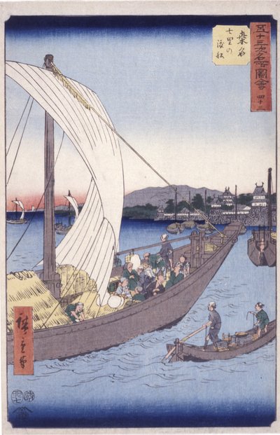 Estación 43, Kuwana (xilografía en color) de Ando or Utagawa Hiroshige