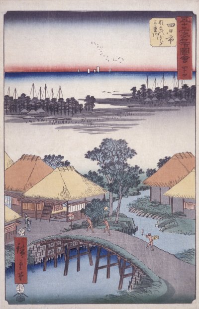 Estación 44, Yokkaichi (xilografía en color) de Ando or Utagawa Hiroshige