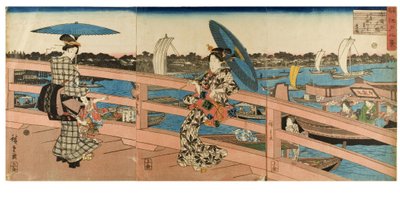 Resplandor del atardecer en el puente Ryogoku de la serie Ocho vistas de lugares famosos en Edo, c.1843-1847 de Ando or Utagawa Hiroshige