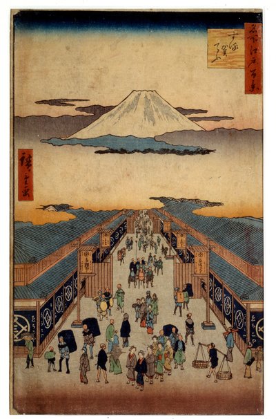 Calle Suruga. Parte de la serie: las 53 estaciones de Tokaido de Ando or Utagawa Hiroshige