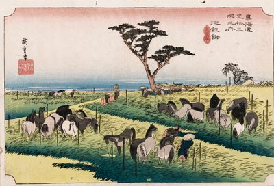 "El mercado de caballos en el cuarto mes en Chiryu", de la serie "Las cincuenta y tres estaciones del Tokaido" de Ando or Utagawa Hiroshige