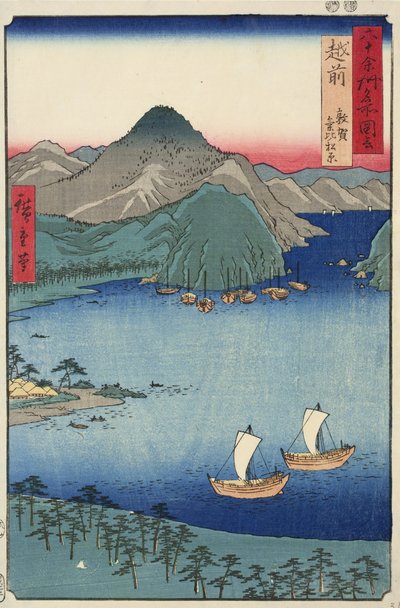 El Bosque de Pinos de Kebi en Tsuruga en la Provincia de Echizen, no. 31 de la serie Imágenes de Lugares Famosos en las Sesenta y tantas Provincias, 1853 de Ando or Utagawa Hiroshige