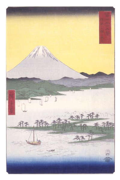 Los bosques de pinos de Miho en la provincia de Suruga (Suruga Miho No Matsubara) (xilografía en color) de Ando or Utagawa Hiroshige