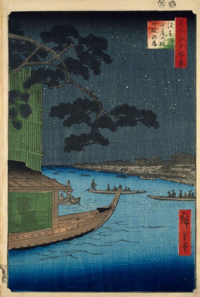El "Pino del Éxito" en el terraplén de Onmaya, río Asakusa de Ando or Utagawa Hiroshige