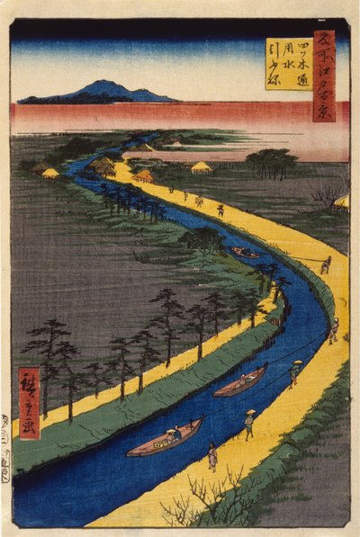 Botes de remolque en el canal de Yotsugid?ri (xilografía en color) de Ando or Utagawa Hiroshige