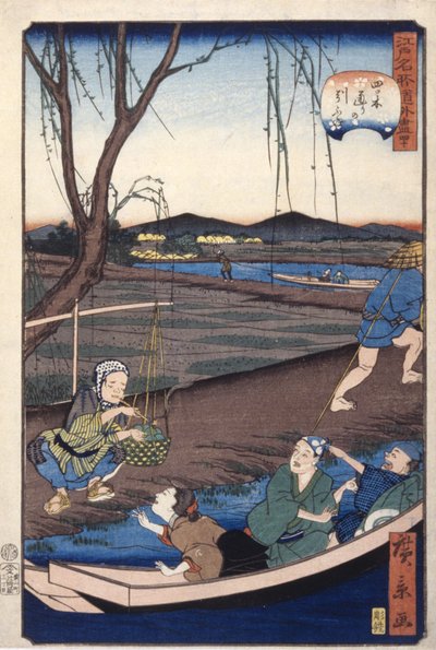 Barco remolcador en Yotsugi D?ri [40] (Yotsugi D?ri No Hikifune) (xilografía en color) de Ando or Utagawa Hiroshige