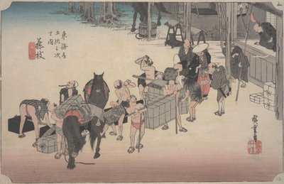 Transferencia de caballo a fuerza humana de Ando or Utagawa Hiroshige