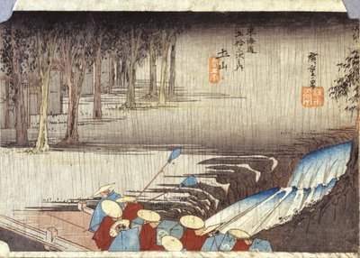 Tsuchiyama, Lluvia de primavera (xilografía en color) de Ando or Utagawa Hiroshige