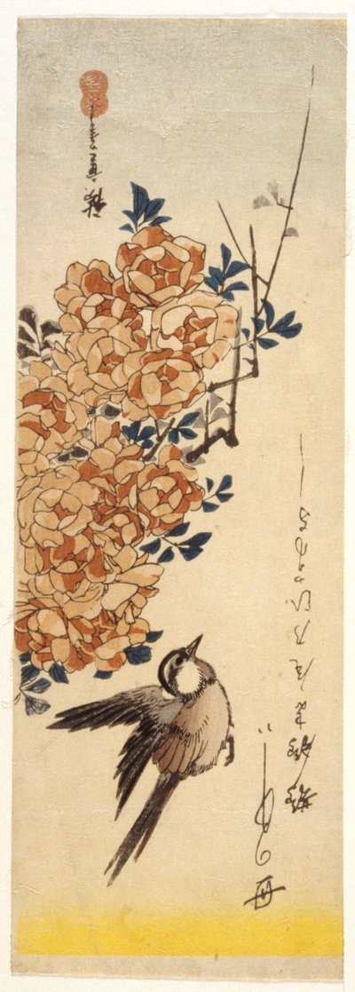 Lavandera y rosas (xilografía en color) de Ando or Utagawa Hiroshige