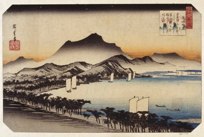 Weather Clearing At Awazu (xilografía en color) de Ando or Utagawa Hiroshige