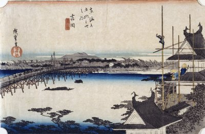 Yoshida (xilografía en color) de Ando or Utagawa Hiroshige