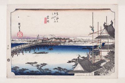 Yoshida: El puente del río Toyokawa de Ando or Utagawa Hiroshige