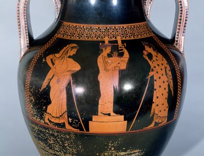 Ánfora de figuras rojas del Ática que representa a un citharede actuando en una competencia musical, c.525-520 a.C. de Andokides Painter