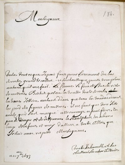 Carta de Le Nôtre al Gran Condé de Andre Le Notre