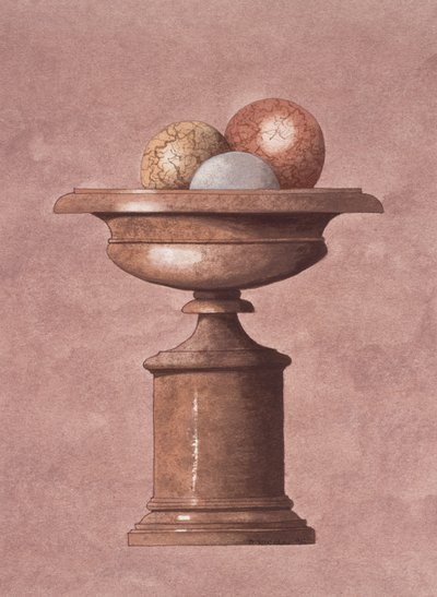 Jarrón de mármol, marrón, bolas azules y amarillas de Andras Kaldor