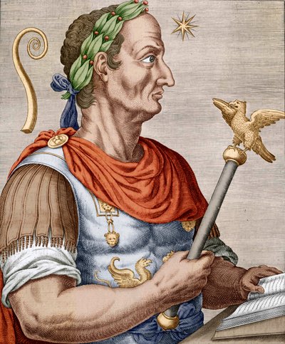 Julio César, de "Vrais Portraits et Vies des Hommes Illustres" (grabado en color) de Andre (after) Thevet