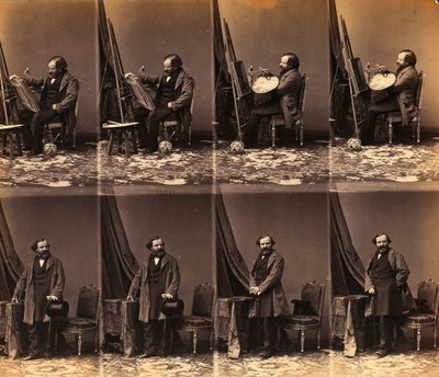 Retrato del pintor Lepualle: hoja de seis tarjetas de visita sin cortar (foto en blanco y negro) de Andre Adolphe Eugene Disderi