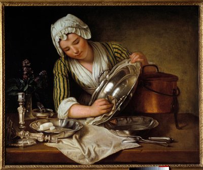 Sirvienta puliendo un plato o “La recureuse”. Pintura de André Bouys (1656-1740) 1737. París, Artes Decorativas de Andre Bouys