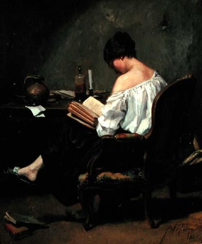 Niña leyendo a la luz de las velas de Andre Fontaine