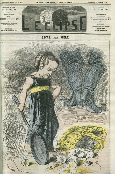 1872, una niña mira su cesta de grietas. Portada en "L