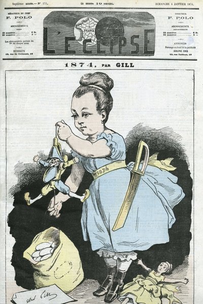 1874: una mujer manipula una marioneta. Portada en “L