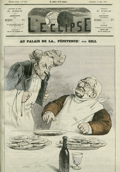 En el palacio de la penitencia, caricatura del Presidente de la República Adolphe Thiers (1797-1877). Portada en "L