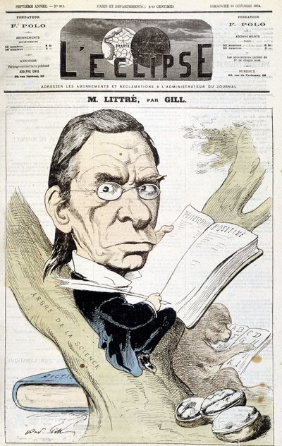 Retrato caricaturesco de Littré por Gill. Portada de “L