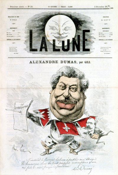 Caricatura y autógrafo de Alexandre Dumas - por Gill en “La Lune” del 02/12/1866 de Andre Gill