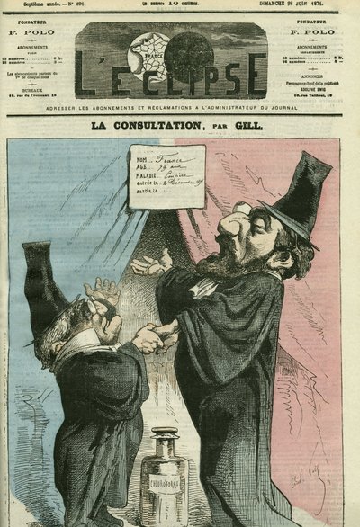 Caricatura de Adolphe Thiers (1797-1877) y Leon Gambetta (1838-1882), políticos franceses. Portada en “L