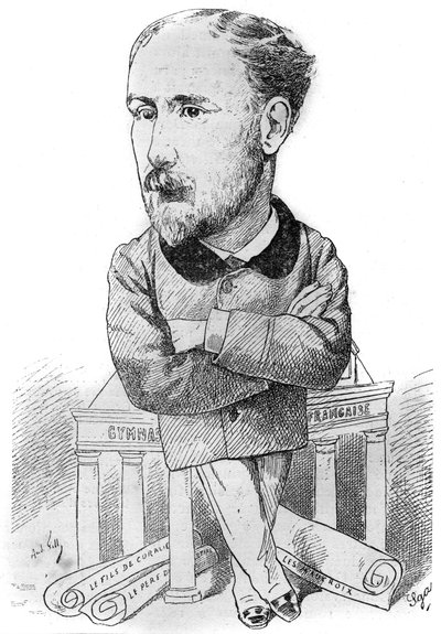 Caricatura de Albert Delpit (1849-1893), novelista francés. Dibujo de Andre Gill. Grabado en “Le Monde Illustré” de Andre Gill