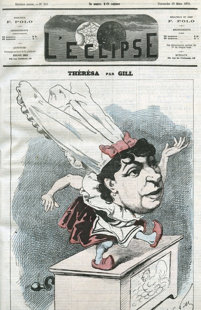 Caricatura de Emma Valendon llamada Theresa (1837-1913), cantante popular francesa. Portada en 