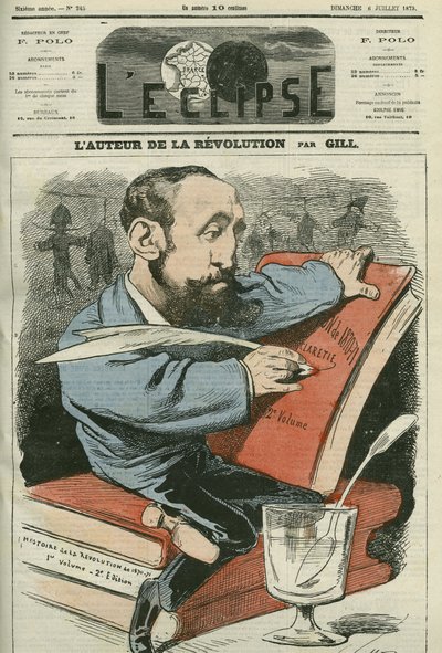 Caricatura de Jules Claretie (1840-1913), novelista, dramaturgo y crítico francés. Portada en "L