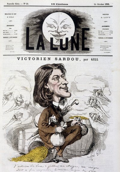 Caricatura de Victorian Sardou por Gill - Portada de La Luna del 14/10/1866 de Andre Gill