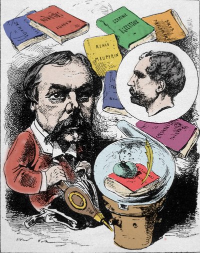 Caricatura que representa al escritor francés Edmond de Goncourt (1822-1896). Dibujo de Gill publicado en “L