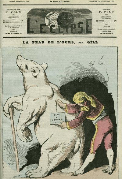 Caricatura de "La piel del oso, piel a la venta", con referencia a políticos considerados vendedores. Portada en "L