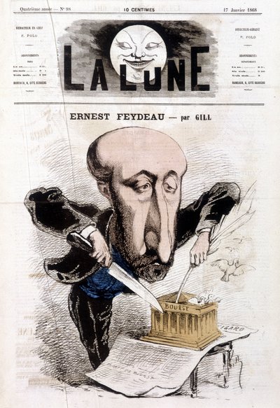 Caricatura sobre Ernest Feydeau (1821 - 1873) por Gill - en "La Lune" de Andre Gill