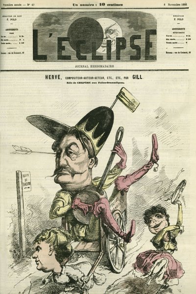Florimond Ronger dit Herve (1825-1892), compositor, autor y actor francés, interpreta el papel de Chilperic en el Theatre des Folies-Dramatiques. Portada en “L