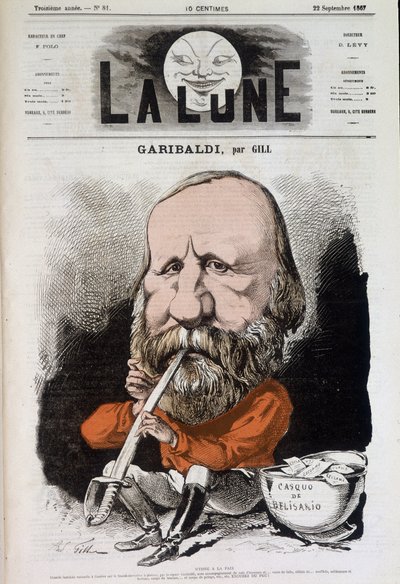 Giuseppe Garibaldi (1807-1882), himno a la paz - por Gill, en “La Luna” del 22/09/1867 de Andre Gill